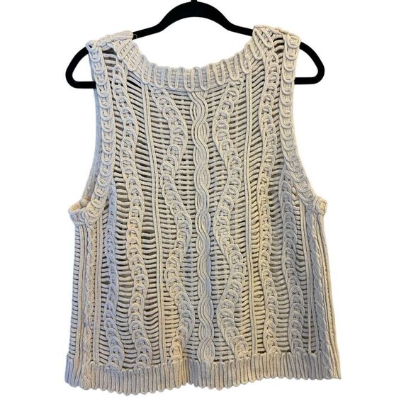 Solitaire boho crochet vest sz L layered festival neutral nautical versatile - Picture 2 of 6